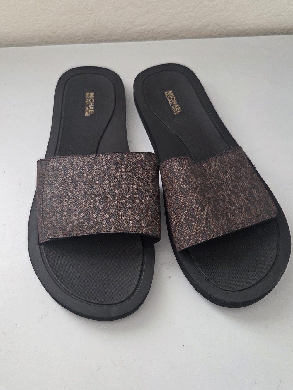 Michael Kors Brown Logo Slide Sandals - Picture 2 of 6